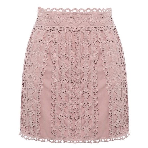 Cotton Guipure Lace High Waist Pink Skirt - Picture 8 of 12